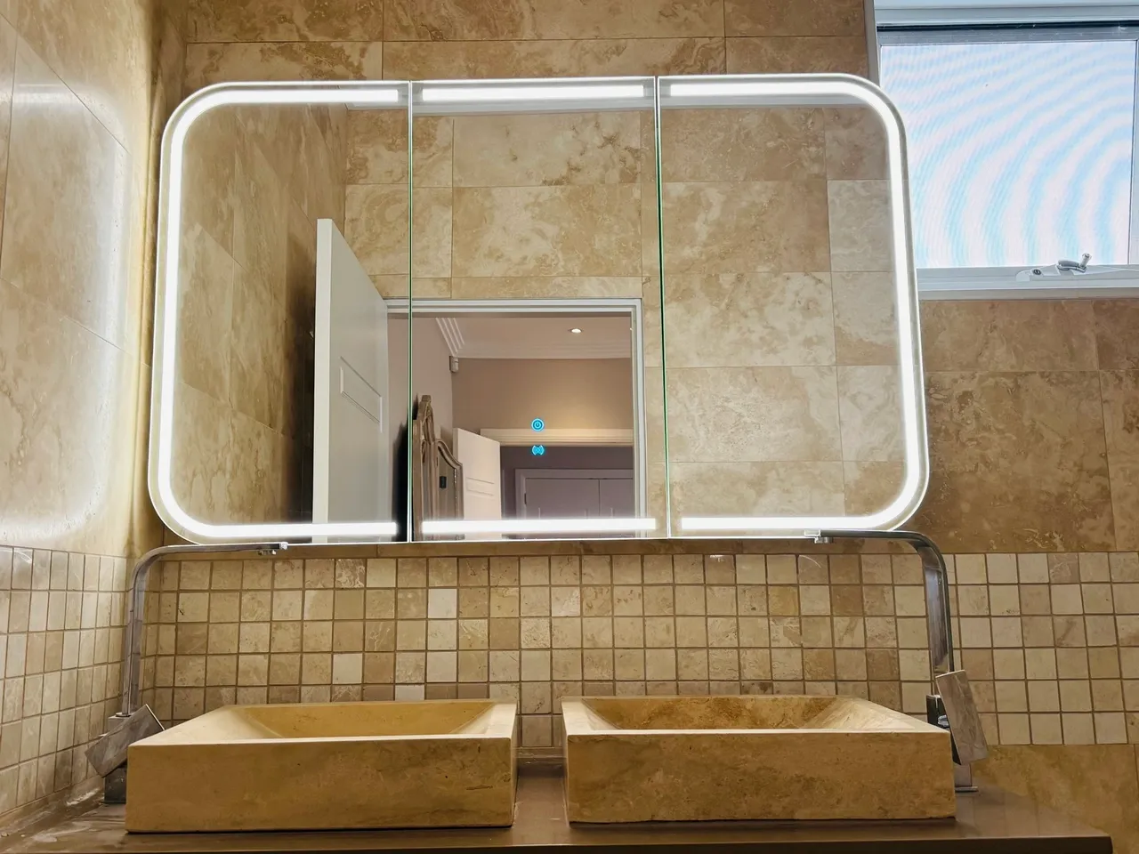 LED mirror cabinet bathroom with stone basins
